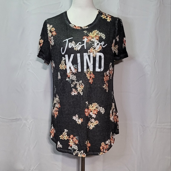 Maurices Women's Gray Sheer "Just Be Kind" Floral Graphic T-Shirt Size Small EUC - Picture 2 of 9
